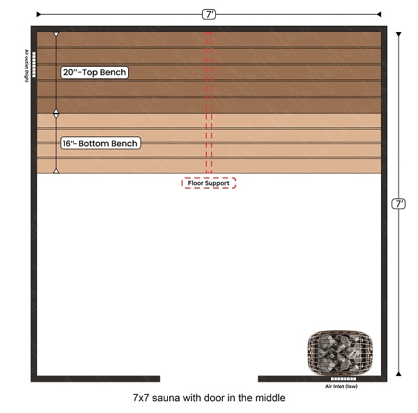 1-7x7 sauna with door in the middle