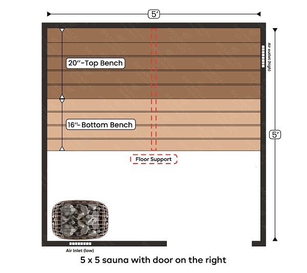 2-5 x 5 sauna with door on the right