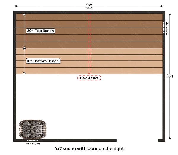 2-6x7 sauna with door on the right