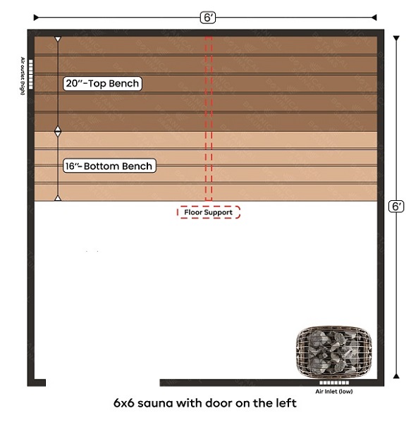 3-6x6 sauna with door on the left