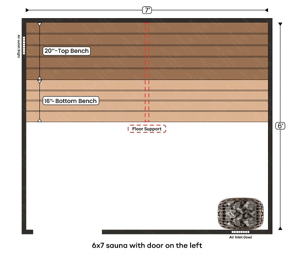 3-6x7 sauna with door on the left