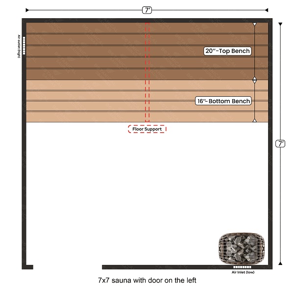 3-7x7 sauna with door on the left