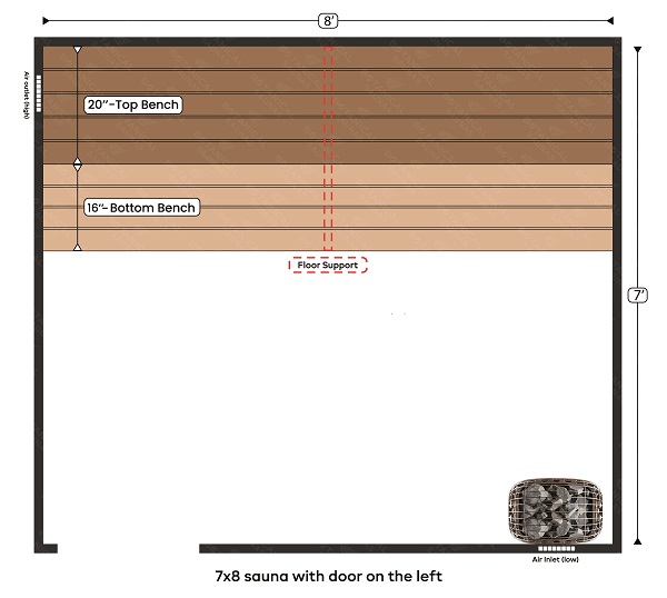 3-7x8 sauna with door on the left