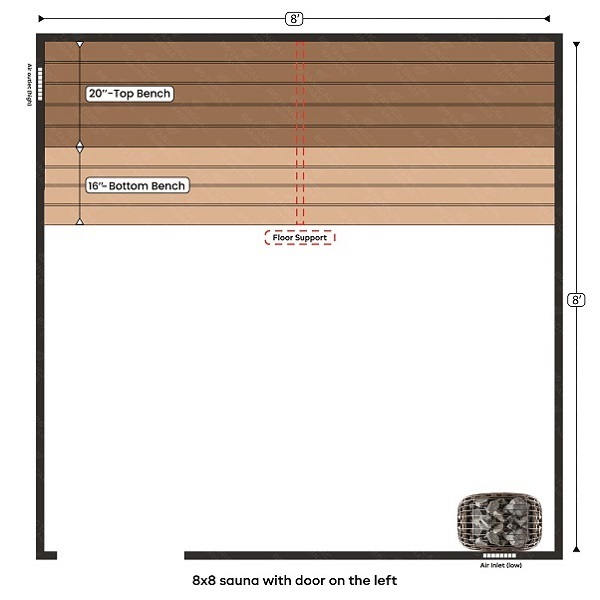 3-8x8 sauna with door on the left