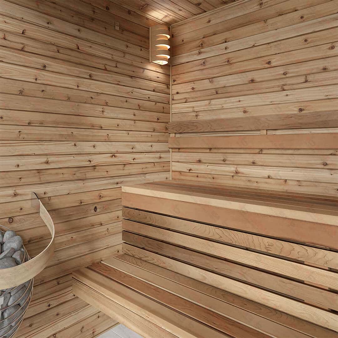 Knotty Cedar Walls / Clear Cedar Benches
