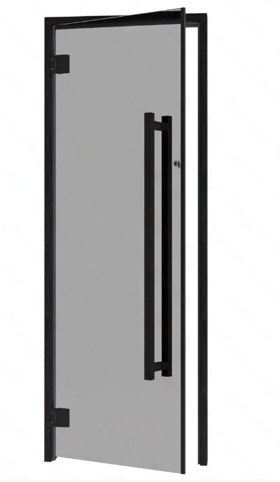 Aspen Black Frame Door Benelux Square, Grey Glass, 690x1890 mm (27 1/8" x 74 3/8")